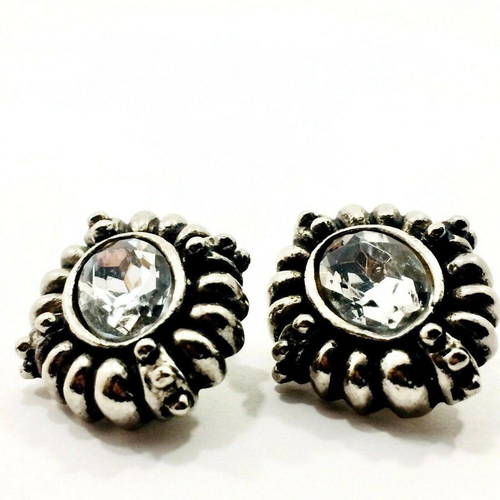 Southwestern Silver Tone Earrings Clip On Huge Rhi